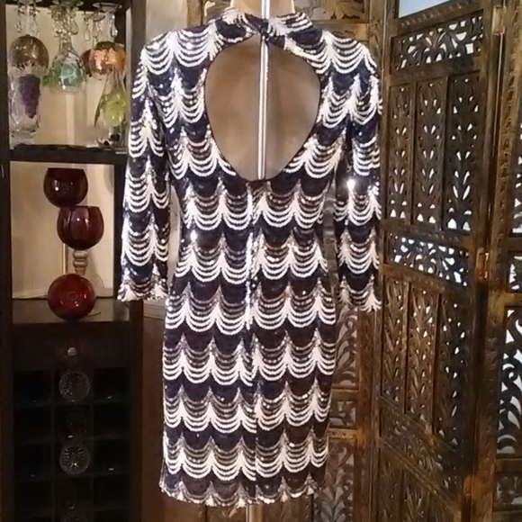 Blue White Gold sequin dress, size 3 - Picture 2 of 5